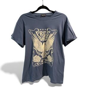 Zutter Vintage Blue Wash Free Bird Graphic T Shirt‎